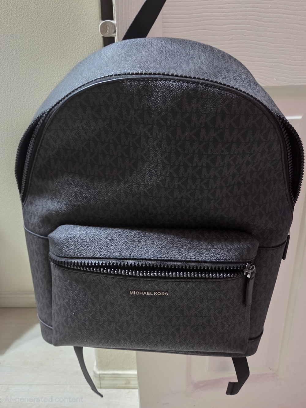 Michael Kors Cooper Backpack Signature MK Logo Black Gunmetal Laptop Bag